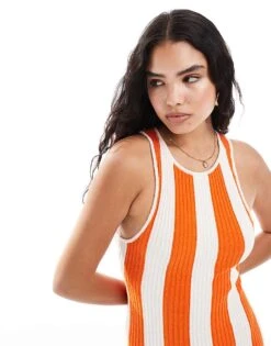 Mango Stripe Mini Dress In Orange And White For Women -Mango Sales 206846896 3