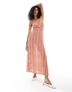 Mango Stripe Cami Midi Dress In Pink And Orange For Women -Mango Sales 206846922 1 orange 1