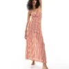 Mango Stripe Cami Midi Dress In Pink And Orange For Women