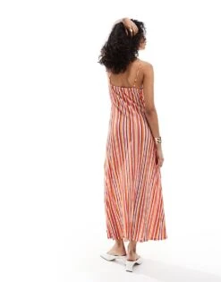Mango Stripe Cami Midi Dress In Pink And Orange For Women -Mango Sales 206846922 4