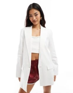 Mango Linen Relaxed Blazer In White For Women -Mango Sales 206847020 1 white 1