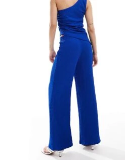 Mango Textured Straight Leg Co-ord Trousers In Bright Blue For Women -Mango Sales 206847028 4