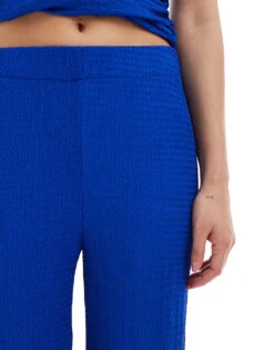 Mango Textured Straight Leg Co-ord Trousers In Bright Blue For Women -Mango Sales 206847028 5