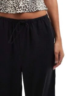 Mango Linen Straight Leg Relaxed Trousers In Black For Women -Mango Sales 206847069 5