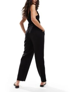 Mango Linen Look Cropped Relaxed Trousers In Black For Women -Mango Sales 206847076 2