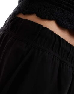 Mango Linen Look Cropped Relaxed Trousers In Black For Women -Mango Sales 206847076 3