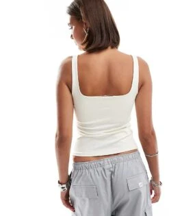 Mango Ribbed Sweetheart Vest In White For Women -Mango Sales 206847117 3