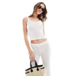 Mango Lightweight Knitted Cami Top And Trousers Co-ord Set In White -Mango Sales 206847138 1 white