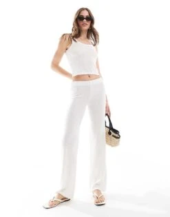 Mango Lightweight Knitted Cami Top And Trousers Co-ord Set In White