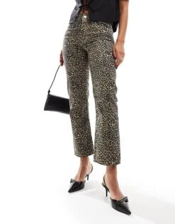 Mango Leopard Print Straight Leg Jeans In Brown For Women -Mango Sales 206847186 1 brown 1