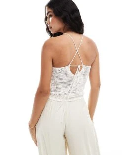 Mango Knitted Halter Crochet Top In White For Women -Mango Sales 206847209 3