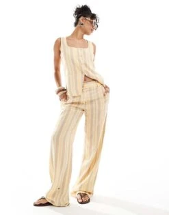 Mango Pastel Stripe Straight Leg Trousers Co-ord In Yellow For Women