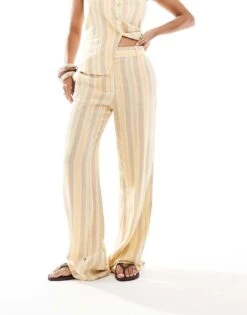 Mango Pastel Stripe Straight Leg Trousers Co-ord In Yellow For Women -Mango Sales 206847217 3