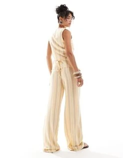 Mango Pastel Stripe Straight Leg Trousers Co-ord In Yellow For Women -Mango Sales 206847217 5