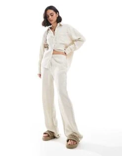 Mango Linen Look Straight Leg Co-ord Trousers In Light Beige For Women -Mango Sales 206847239 1 beige 1