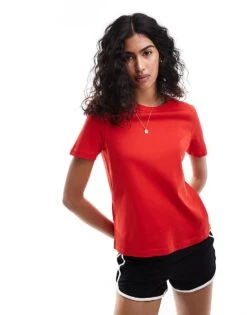 Mango Premium Round Neck T-shirt In Red For Women -Mango Sales 206847263 1 red 1