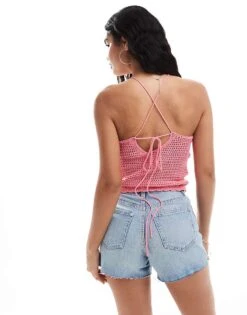 Mango Knitted Halter Crochet Top In Pink For Women -Mango Sales 206847287 4