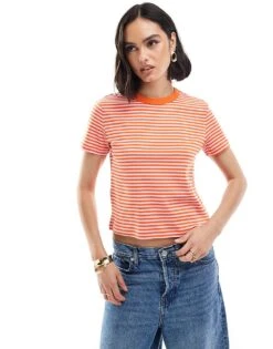 Mango Round Neck Oversized T-shirt In Red Stripe For Women -Mango Sales 206847308 1 redstripe 1