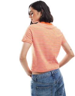 Mango Round Neck Oversized T-shirt In Red Stripe For Women -Mango Sales 206847308 4