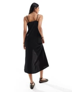 Mango Split Front Cami Midi Dress In Black For Women -Mango Sales 206847367 3