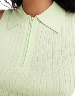Mango Sleeveless Ribbed Knitted Polo Top In Lime Green For Women -Mango Sales 206847460 3