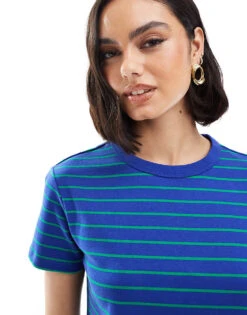 Mango Round Neck Oversized T-shirt In Blue Stripe For Women -Mango Sales 206847489 2