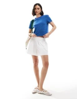 Mango Round Neck Oversized T-shirt In Blue Stripe For Women -Mango Sales 206847489 3