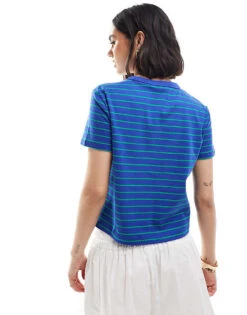 Mango Round Neck Oversized T-shirt In Blue Stripe For Women -Mango Sales 206847489 4