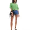 Mango Short Sleeve Knitted Top In Green For Women