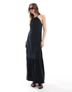 Mango Halterneck Tiered Midi Dress In Black For Women -Mango Sales 206847663 1 black 1