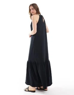 Mango Halterneck Tiered Midi Dress In Black For Women -Mango Sales 206847663 4
