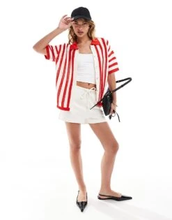 Mango Crochet Knitted Tipped Top In White For Women