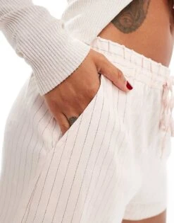 Mango Tie Waist Stripe Shorts In Pink For Women -Mango Sales 206847780 3