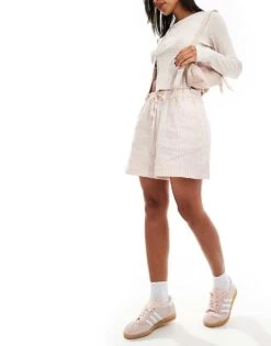 Mango Tie Waist Stripe Shorts In Pink For Women -Mango Sales 206847780 4