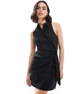 Mango Cinched Waist Sleevess Mini Dress In Black For Women