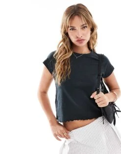 Mango Lettuce Hem Top In Black For Women -Mango Sales 206847820 1 black 1