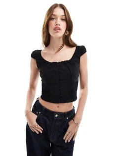 Mango Puff Sleeve Tie Front Blouse In Black For Women -Mango Sales 206847833 1 black 1
