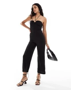 Mango Halterneck Ring Jumpsuit In Black For Women