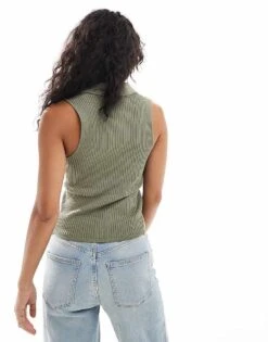 Mango Button Through Polo Top In Khaki For Women -Mango Sales 206847869 4