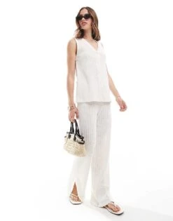 Mango Texture Waistcoat And Trousers Co-ord Set In White