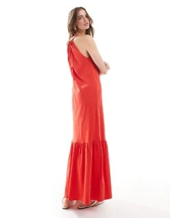 Mango Halterneck Tiered Midi Dress In Red For Women -Mango Sales 206848014 3
