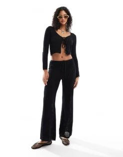 Mango Knitted Flare Co-ord Trousers In Black For Women -Mango Sales 206848026 1 black 1