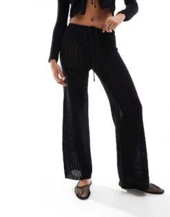 Mango Knitted Flare Co-ord Trousers In Black For Women -Mango Sales 206848026 4