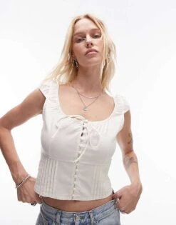 Mango Puff Sleeve Tie Front Blouse In White For Women