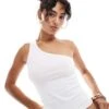 Mango One Shoulder Top In White For Women