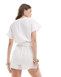 Mango Button Down Playsuit In White For Women -Mango Sales 206848107 3