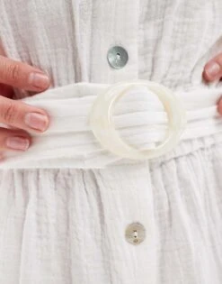 Mango Button Down Playsuit In White For Women -Mango Sales 206848107 4