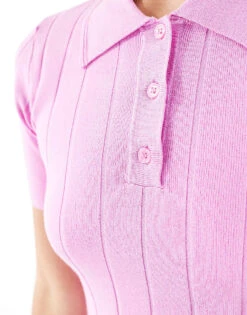 Mango Ribbed Detail Polo Top In Pink For Women -Mango Sales 206848108 3