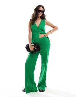 Mango Texture Waistcoat And Trousers Co-ord Set In Green -Mango Sales 206848153 1 green 1