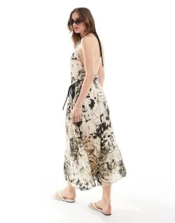 Mango Snake Print Halterneck Pleated Midi Dress In Grey For Women -Mango Sales 206848154 4